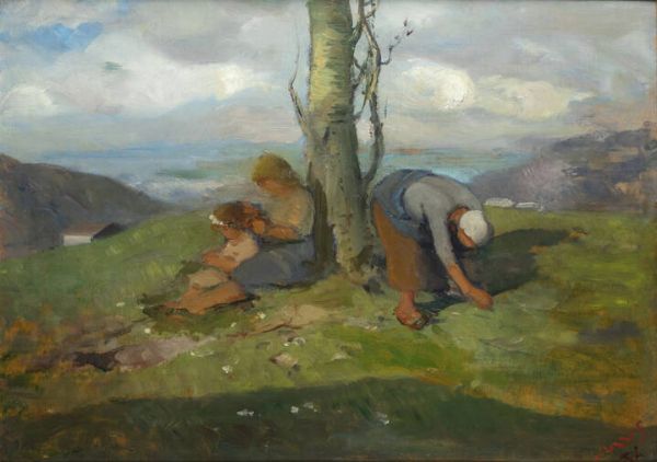 ITALO MUS Chatillon (AO) 1892 - 1967 St.Vincent (AO) : Raccoglitrice di cicoria St. Vincent 1932  - Asta Asta 203 Dipinti - Associazione Nazionale - Case d'Asta italiane