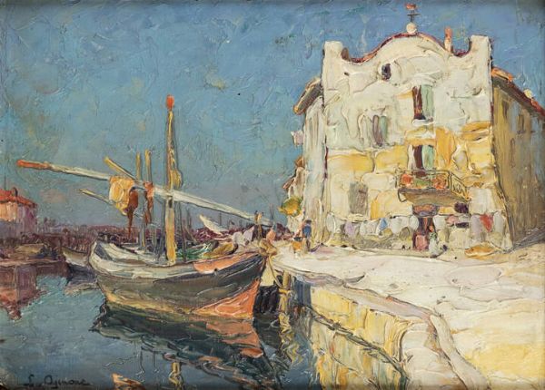 LIDIO AJMONE Coggiola (VC) 1884 - 1945 Andezeno (TO) : Porticciolo  - Asta Asta 203 Dipinti - Associazione Nazionale - Case d'Asta italiane