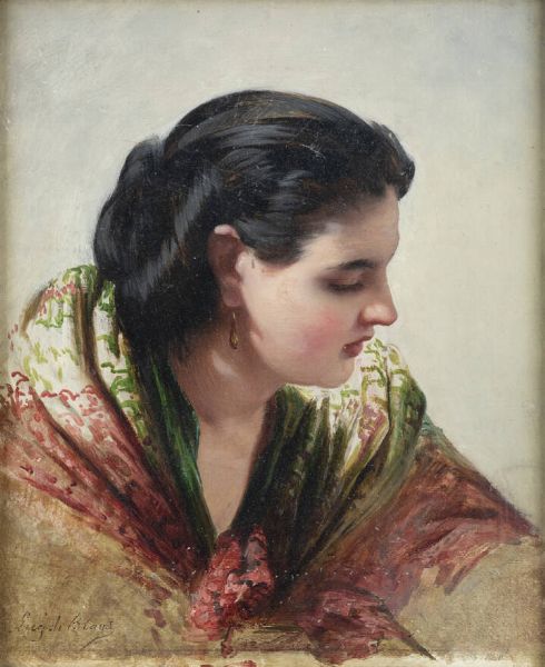 EUGENIO DE BLAAS Albano (RM) 1843 - 1931 Venezia : Ritratto di donna  - Asta Asta 203 Dipinti - Associazione Nazionale - Case d'Asta italiane