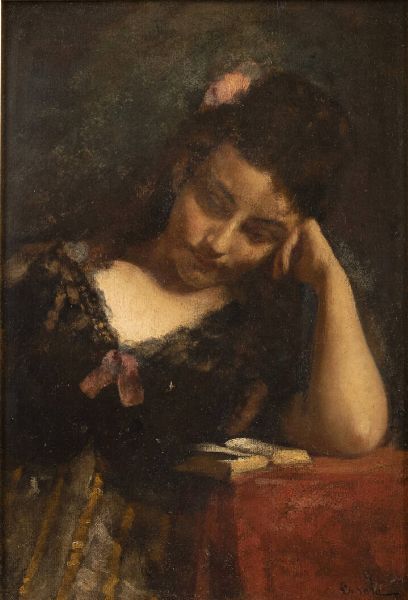 DEMETRIO COSOLA San Sebastiano Po (TO) 1851 - 1895 Chivasso (TO) : La lettura  - Asta Asta 203 Dipinti - Associazione Nazionale - Case d'Asta italiane