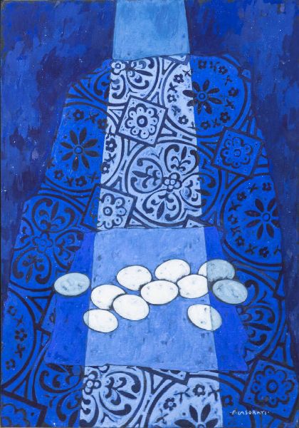 FELICE CASORATI Novara 1883 - 1963 Torino : Uova sul tappeto 1955  - Asta Asta 203 Dipinti - Associazione Nazionale - Case d'Asta italiane