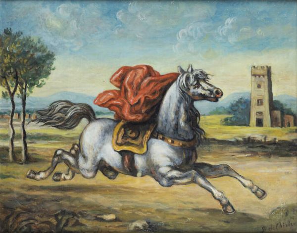 GIORGIO DE CHIRICO Volos (Grecia) 1888 - 1978 Roma : Cavallo fuggente inizi anni '70  - Asta Asta 203 Dipinti - Associazione Nazionale - Case d'Asta italiane