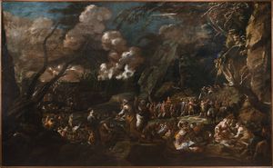 PITTORE ANONIMO DEL XVII SECOLO - 176 5x287 5 olio su tela Opera rintelata Diffusi restauri e crettatura