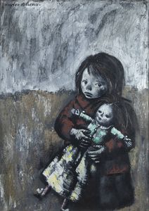 XAVIER BUENO Vera di Bidasoa (Spagna) 1915 - 1979 Firenze - Bambina con bambola fine anni '50