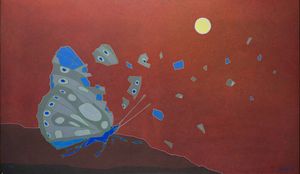 FRANCESCO CASORATI Torino 1934 - 2013 - La farfalla rotta su cielo rosso 1977