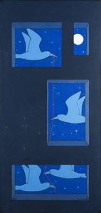 FRANCESCO CASORATI Torino 1934 - 2013 - Uccelli blu con filo rosso 1977