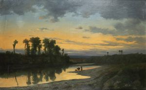 CARLO PIACENZA Torino 1814 - 1887 - Abbeverata allo stagno 1865