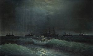 RUDOLF CLAUDUS Austria 1893 - 1964 - Marina con flotta