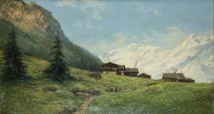 GIACINTO BO Montanaro Canavese (TO) 1832 - 1912 Torino - Paesaggio con baite