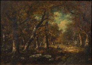 ADOLFO FERAGUTTI VISCONTI Pura (Svizzera) 1850 - 1924 Milano - Luci nella foresta di Fontainebleau 1877