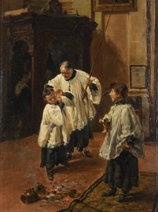 PIER CELESTINO GILARDI Campertogno (VC) 1837 - 1905 Borgosesia (VC) - Studio per Tirata d'orecchi (Sbadataccio)  1883 ca