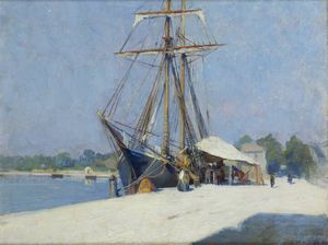 CESARE MAGGI Roma 1881 - 1961 Torino - Barcone ormeggiato