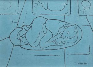 FELICE CASORATI Novara 1883 - 1963 Torino - Figura accovacciata 1950 circa