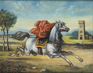 GIORGIO DE CHIRICO Volos (Grecia) 1888 - 1978 Roma - Cavallo fuggente inizi anni '70