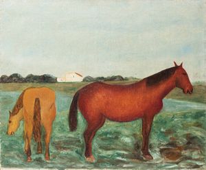 GIUSEPPE CESETTI Tuscania (VT) 1902 - 1990 - Cavalli al sole 1940 ca