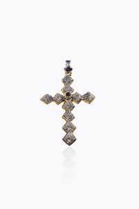 CIONDOLO - Peso gr 5 6 in oro giallo a bassa caratura e argento inizi XIX secolo  a forma di croce con rubino al centro