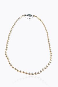COLLANA - Lunghezza cm 62 composta da un filo di perle giapponesi del diam. di mm 7-7 5 ca. Chiusura in oro bianco a voluta  [..]