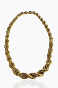 GIROCOLLO - Peso gr 71 2 Lunghezza 47 in oro giallo e bianco  lavorato a torchon  anni '50