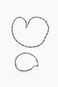 DEMI-PARURE - Peso gr 26 8 composto da girocollo e bracciale in oro bianco con pietre fini taglio fantasia