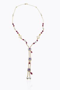 GIROCOLLO - Peso gr 18 4 in oro giallo con perline di acqua dolce del diam di mm 6 ca  madreperla taglio quadrato impreziosite  [..]