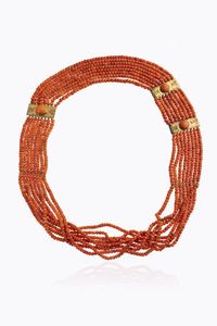 COLLANA - Peso gr 279 3 Lunghezza cm 78 composta da otto fili di barilotti di corallo color salmone a scalare dal diam.  [..]