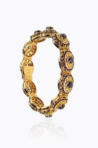 BRACCIALE - Peso gr 46 4 Lunghezza cm 17 5 in oro giallo  anni '50  composto da ovali rigidi lavorati a racemi vegetali con  [..]