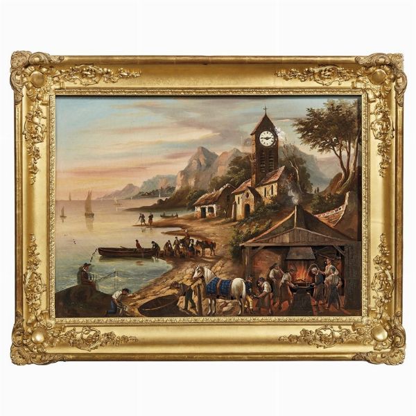 DIPINTO CON OROLOGIO, INGHILTERRA, SECOLO XIX  - Asta International Fine Art  - Associazione Nazionale - Case d'Asta italiane