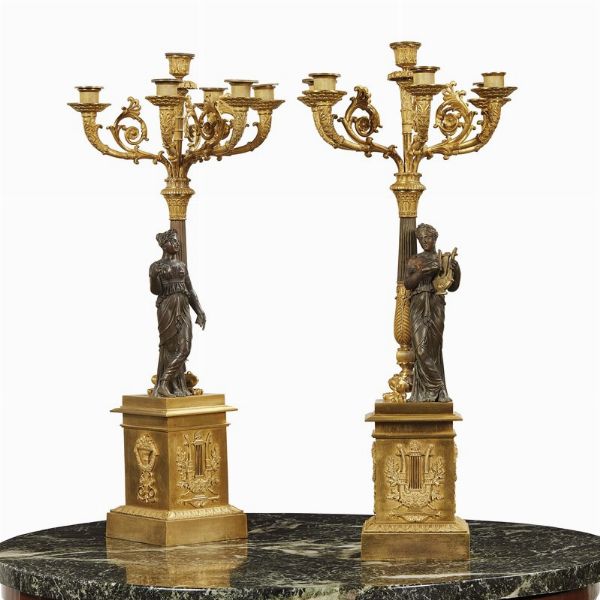 COPPIA DI CANDELABRI, FRANCIA, INIZIO SECOLO XIX  - Asta International Fine Art  - Associazione Nazionale - Case d'Asta italiane