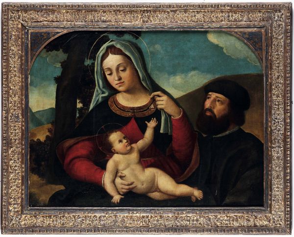 Scuola veneta del XVI secolo Madonna con il Bambino e ritratto di committente  - Asta Dipinti antichi - Associazione Nazionale - Case d'Asta italiane