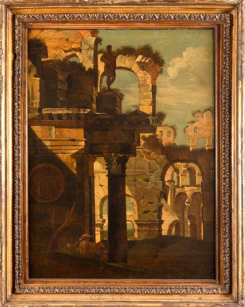 Scuola del XVIII secolo Capriccio architettonico con rovine classiche e pastore  - Asta Dipinti antichi - Associazione Nazionale - Case d'Asta italiane