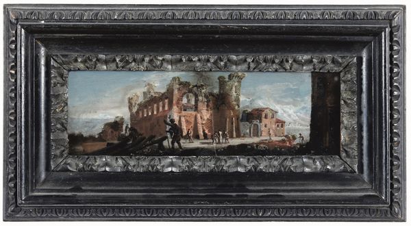 Scuola del XVIII secolo Paesaggio con figure  - Asta Dipinti antichi - Associazione Nazionale - Case d'Asta italiane