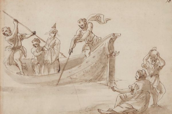 Scuola veneta del XVIII secolo Imbarcazione con figure di pescatori  - Asta Dipinti antichi - Associazione Nazionale - Case d'Asta italiane