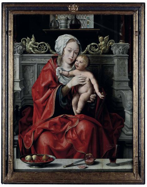 Scuola di Anversa, XVI secolo Madonna in trono con Bambino in un interno  - Asta Dipinti antichi - Associazione Nazionale - Case d'Asta italiane
