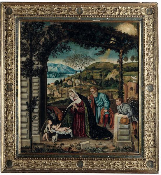 Alessandro Bonvicino detto Moretto da Brescia, Ambito di : Adorazione del Bambino  - Asta Dipinti antichi - Associazione Nazionale - Case d'Asta italiane