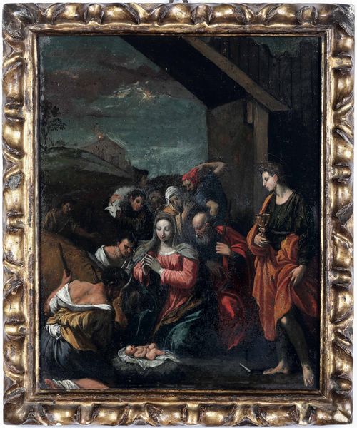 Scuola ferrarese del XVII secolo Adorazione dei pastori  - Asta Dipinti antichi - Associazione Nazionale - Case d'Asta italiane
