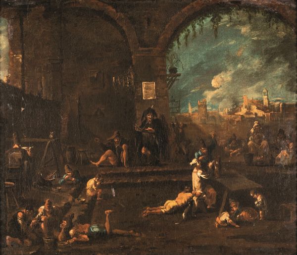 Alessandro Magnasco : Interni con famiglia di zingari  - Asta Dipinti antichi - Associazione Nazionale - Case d'Asta italiane