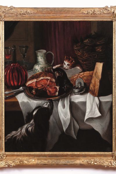 Alexandre-François Desportes, Attribuito a : Tavola imbandita con cane e gatto  - Asta Dipinti antichi - Associazione Nazionale - Case d'Asta italiane