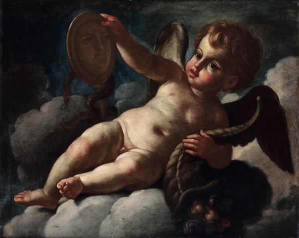 Scuola emiliana del XVII secolo Allegoria con putto con gli attributi della Prudenza e dell'Abbondanza  - Asta Dipinti antichi - Associazione Nazionale - Case d'Asta italiane