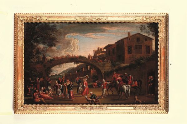 Scuola veneta del XVIII secolo Paesaggi con popolani e turchi  - Asta Dipinti antichi - Associazione Nazionale - Case d'Asta italiane