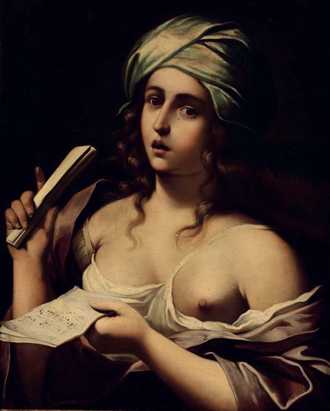 Scuola del XVII secolo Figura di fanciulla in veste di sibilla con spartito  - Asta Dipinti antichi - Associazione Nazionale - Case d'Asta italiane