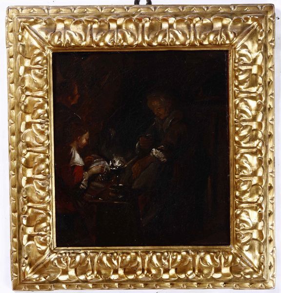 Scuola fiamminga del XVII secolo Scena di interno con donne al lavoro  - Asta Dipinti antichi - Associazione Nazionale - Case d'Asta italiane
