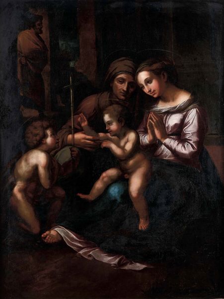 Scuola del XVII secolo Sacra Famiglia con san Giovannino e sant'Anna  - Asta Dipinti antichi - Associazione Nazionale - Case d'Asta italiane