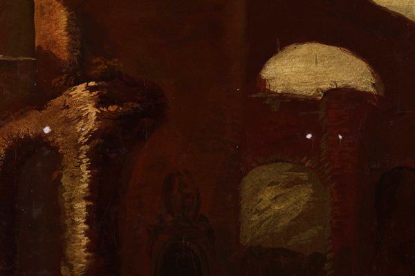 Antonio Travi detto il Sestri, Cerchia di : Paesaggio con rovine e contadini  - Asta Dipinti antichi - Associazione Nazionale - Case d'Asta italiane