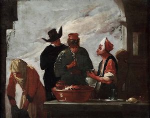 Scuola italiana del XVII secolo Personaggi intorno al braciere  - Asta Dipinti antichi - Associazione Nazionale - Case d'Asta italiane