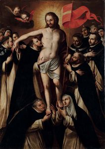 Scuola spagnola del XVII secolo Frati domenicani in adorazione di Cristo  - Asta Dipinti antichi - Associazione Nazionale - Case d'Asta italiane