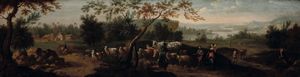 Scuola romana del XVIII secolo Paesaggio con pastori e armenti  - Asta Dipinti antichi - Associazione Nazionale - Case d'Asta italiane