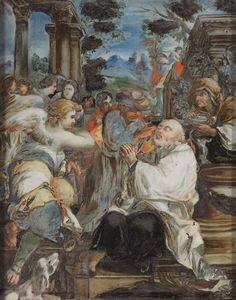 Scuola veneta del XVIII secolo Rebecca al pozzo<BR>La guarigione del padre di San Publio da parte di San Paolo  - Asta Dipinti antichi - Associazione Nazionale - Case d'Asta italiane