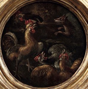 Scuola emiliana del XVIII secolo Volpe con galline  - Asta Dipinti antichi - Associazione Nazionale - Case d'Asta italiane