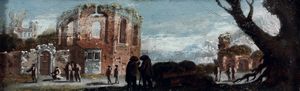 Scuola del XVIII secolo Paesaggio con figure  - Asta Dipinti antichi - Associazione Nazionale - Case d'Asta italiane