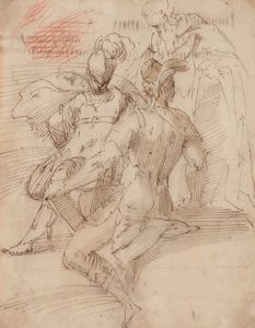 Jacopo Zanguidi detto il Bertoja : Studio di due soldati e di una figura virile  - Asta Dipinti antichi - Associazione Nazionale - Case d'Asta italiane
